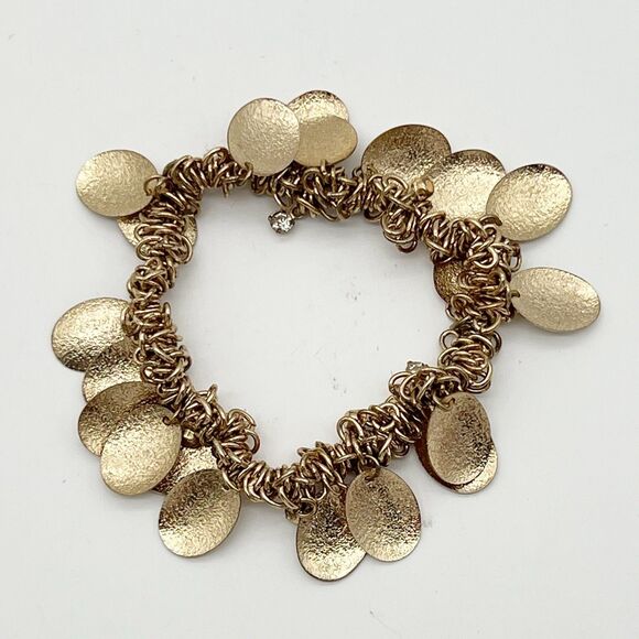 Bold Elements Gold Tone Coin Medallion Charm Rhinestone Stretch Fashion Bracelet - Picture 5 of 5